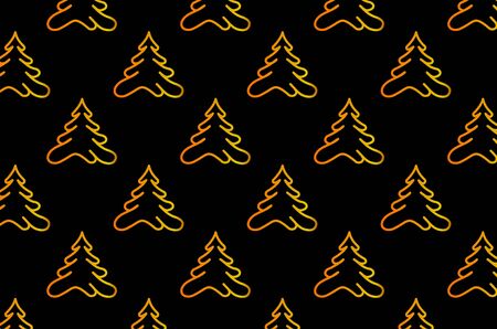 Coniferous tree - vector pattern, Golden tree on a black backgroundのイラスト素材