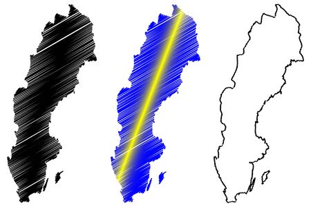Sweden map vector illustration, scribble sketch Swedenのイラスト素材