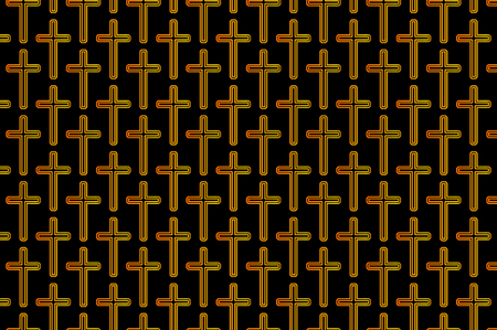 Golden christian cross on black background - vector pattern, Religious cross - patternのイラスト素材