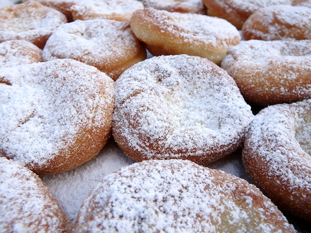 Sweet donuts with icing sugar, Donuts with powdered sugarの写真素材