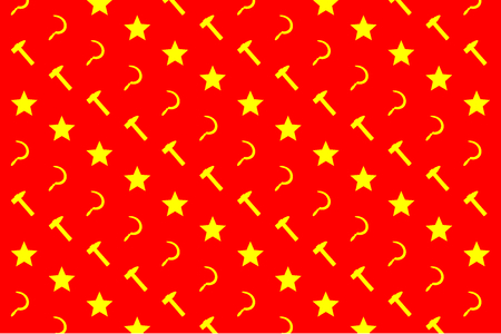 Star, sickle and hammer - yellow symbol on red background - vector patternのイラスト素材