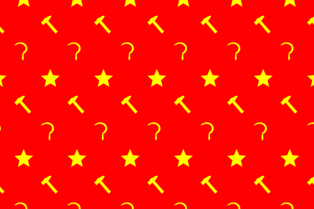 Star, sickle and hammer - yellow symbol on red background - vector patternのイラスト素材