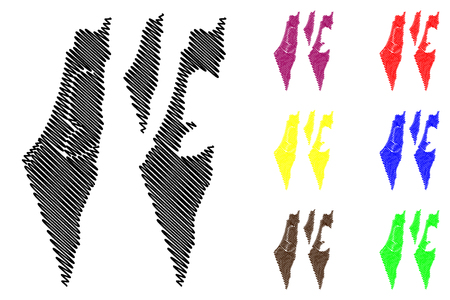 Israel map vector illustration, scribble sketch State of Israel, West Bank and Gaza Stripのイラスト素材