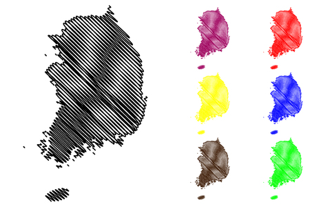 South Korea map vector illustration, scribble sketch Republic of Korea.のイラスト素材