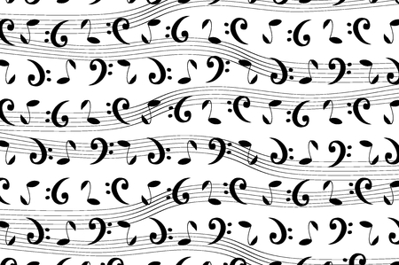 Musical pattern with notes, Music vector pattern - black and whiteのイラスト素材