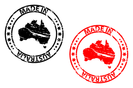 Made in Australia rubber stamp vector. Australia continent map pattern in black and redのイラスト素材