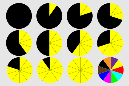 Pie graph circle percentage chart set vector illustration - black and yellowのイラスト素材