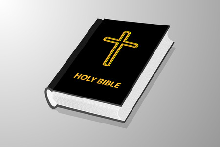 Holy book, Book with cross - vector illustration - black and yellow, Holy bible,のイラスト素材