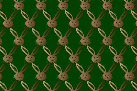 rabbit heads seamless pattern on green background, Vector illustration.のイラスト素材