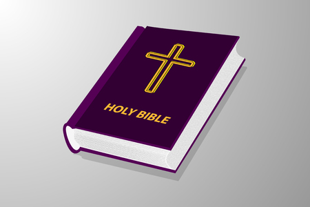 Holy book, Book with cross  purple and yellow, Holy bible, Vector illustration.のイラスト素材