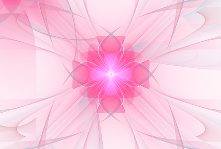 Bright abstract fractal violet flowers, Fractal floral fantasy pattern - white and pinkの写真素材