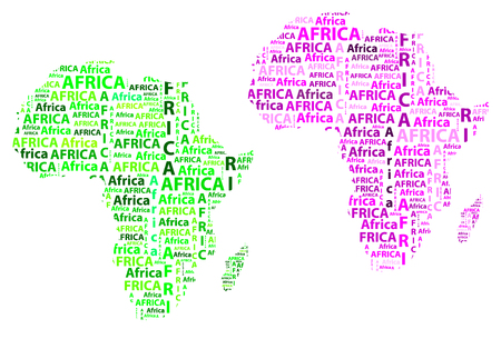 Sketch african letter text continent, African word - in the shape of the continent, Map of continent Africa - vector illustrationのイラスト素材