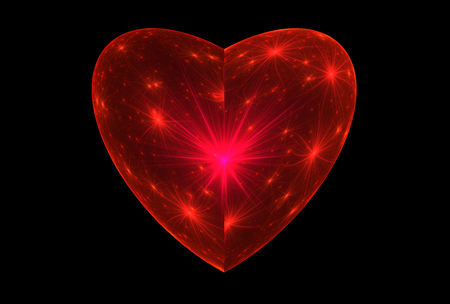 Bright abstract fractal red heart, Fractal heart fantasyの写真素材