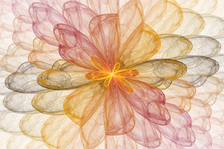 Bright abstract fractal red and yellow flowers, Fractal flowers fantasyの写真素材