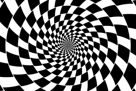 Black and white spirals of the rectangles radial expanding from the center, Optical illusion - chessboard swirl,のイラスト素材