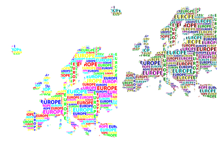 Sketch of Europe letter text continent in the shape of the continent, map of continent Europe color vector illustration.のイラスト素材