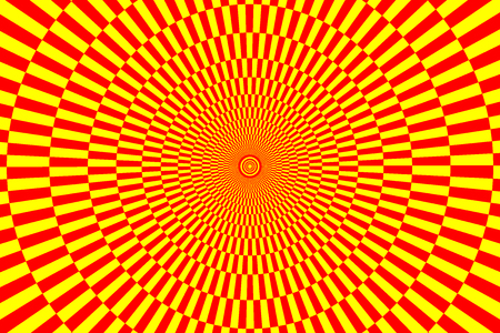 Red and yellow spirals of the rectangles radial expanding from the center, Optical illusion - chessboard swirl,のイラスト素材