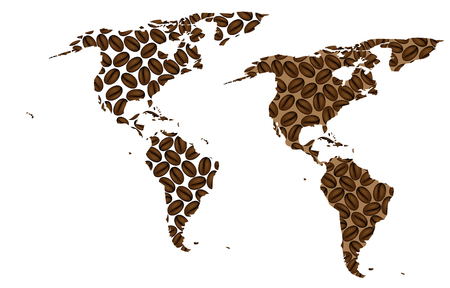 North and South America -  map of coffee bean, Americas map made of coffee beans,のイラスト素材