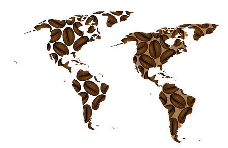 North and South America -  map of coffee bean, Americas map made of coffee beans,のイラスト素材