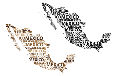 Sketch Mexico letter text map, Mexico - in the shape of the continent, Map of United Mexican States - brown and black vector illustrationのイラスト素材