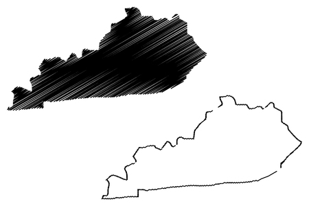  Kentucky map vector illustration, scribble sketch  Kentucky mapのイラスト素材