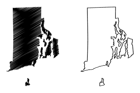 Rhode Island map vector illustration, scribble sketch Rhode Island mapのイラスト素材