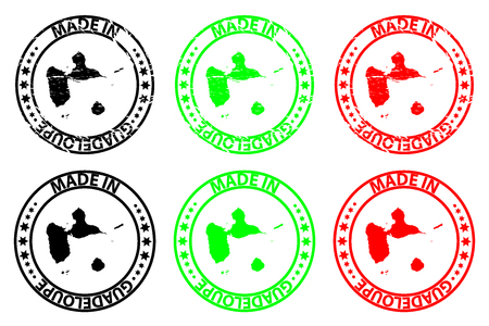 Made in Guadeloupe - rubber stamp - vector, Guadeloupe map pattern - black, green and redのイラスト素材