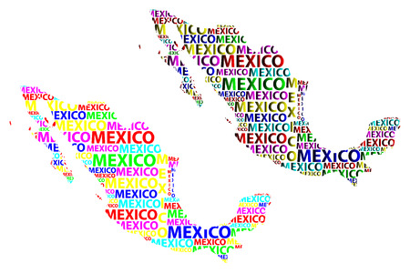 Sketch Mexico letter text map, Mexico - in the shape of the continent, Map of United Mexican States -color vector illustrationのイラスト素材