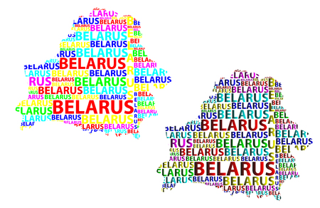Sketch Belarus letter text map, Belarus - in the shape of the continent, Map Republic of Belarus (Byelorussia or Belorussia) - color vector illustrationのイラスト素材