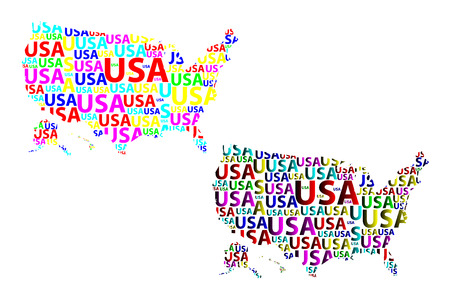 Sketch United States of America letter text map, USA - in the shape of the continent, Map of  USA - color vector illustrationのイラスト素材