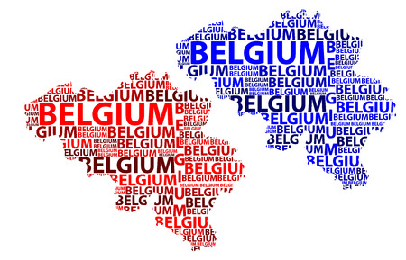 Sketch Belgium letter text map, Belgium - in the shape of the continent, Map of Kingdom of Belgium - red and blue vector illustrationのイラスト素材