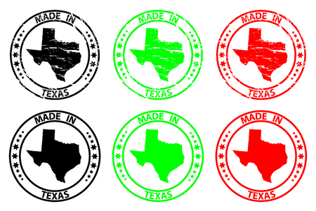 Made in Texas- rubber stamp - vector, Texas (United States of America) map pattern - black, green  and redのイラスト素材