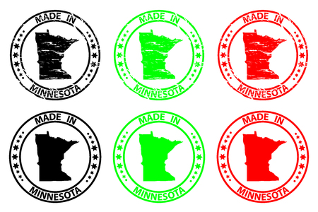 Made in Minnesota - rubber stamp - vector, Minnesota (United States of America) map pattern - black, green  and redのイラスト素材