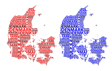 Sketch Denmark letter text map, Denmark - in the shape of the continent, Map Kingdom of Denmark - red and purple vector illustrationのイラスト素材