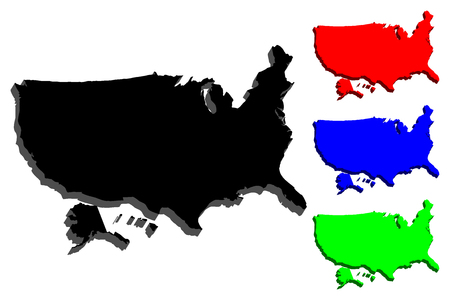 3D map of USA (United States of America) - black, blue and green - vector illustrationのイラスト素材