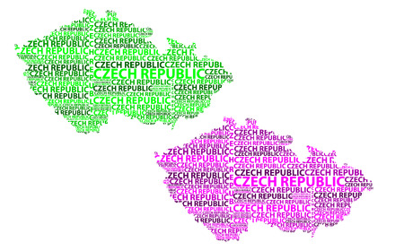 Sketch Czech Republic letter text map, Czechia - in the shape of the continent, Map Czech Republic - green and purple vector illustrationのイラスト素材