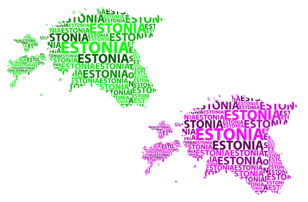 Sketch Estonia letter text map, Republic of Estonia - in the shape of the continent, Map Estonia - green and purple vector illustrationのイラスト素材