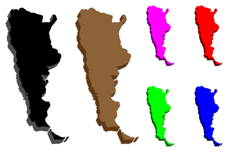 3D map of Argentina (Argentine Republic) - black, red, purple, brown, blue and green - vector illustrationのイラスト素材