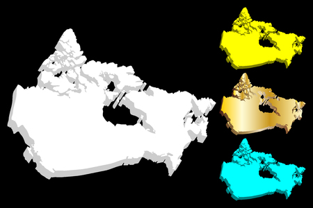 3D map of Canada - white, blue and gold - vector illustrationのイラスト素材