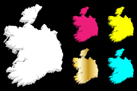 3D map of Ireland (Republic of Ireland) - white, yellow, purple, blue and gold - vector illustrationのイラスト素材