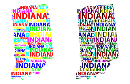 Sketch Indiana (United States of America) letter text map, Indiana map - in the shape of the continent, Map Indiana - color vector illustrationのイラスト素材