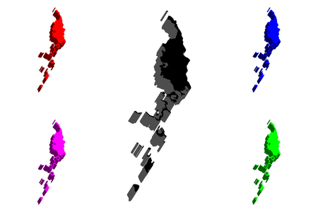 3D map of Palau (Belau, Palaos, Pelew, Republic of Palau) - black, red, purple, blue and green - vector illustrationのイラスト素材