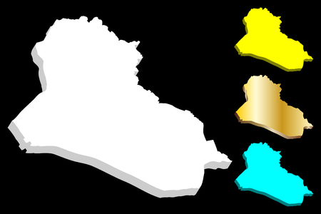 3D map of Iraq (Republic of Iraq) -  white, yellow, blue, and gold - vector illustrationのイラスト素材