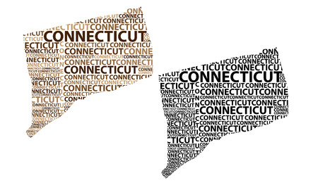 Sketch Connecticut (United States of America, The Constitution State, The Nutmeg State, The Provisions State, The Land of Steady Habits) letter text map, Connecticut map - in the shape of the continent, Map Connecticut - brown and black vector illustrationのイラスト素材
