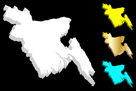 3D map of Bangladesh (People's Republic of Bangladesh) -  white, yellow, blue and gold - vector illustrationのイラスト素材