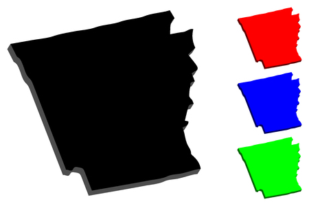 3D map of Arkansas (United States of America) - black, red, blue and green - vector illustrationのイラスト素材