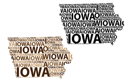 Sketch Iowa (United States of America) letter text map, Iowa map - in the shape of the continent, Map Iowa - brown and black vector illustrationのイラスト素材