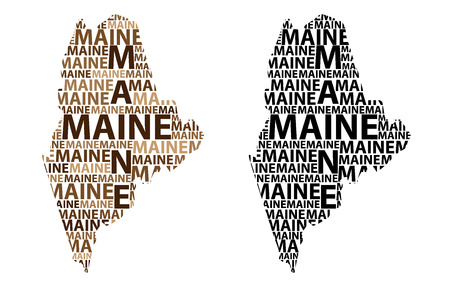 Sketch Maine (United States of America) letter text map, Maine map - in the shape of the continent, Map Maine - brown and black vector illustrationのイラスト素材