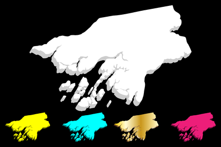 3D map of Guinea-Bissau (Republic of Guinea-Bissau) - white, yellow, purple, blue and gold - vector illustrationのイラスト素材