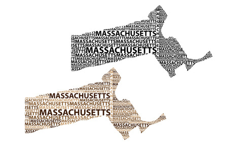 Sketch Massachusetts (United States of America, Commonwealth of Massachusetts) letter text map, Massachusetts map - in the shape of the continent, Map Massachusetts - brown and black vector illustrationのイラスト素材